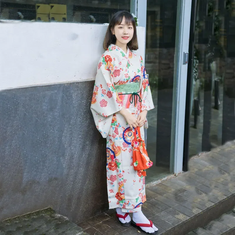 Japanese Dress Women Traditional Kimono Belt Sakura Girl Yukata Geisha Costume Haori Bath Robe Orthodox Oriental Elegant Cloth