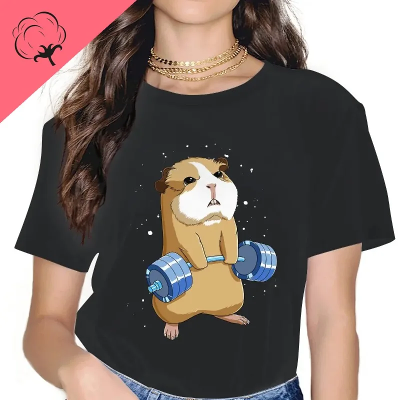 

Cartoon Guinea Pig Printed Clothes Women's Humor Weight Lifting Fitness Gym T Shirts Vintage Short Sleeve Tees Cotton T-Shirts