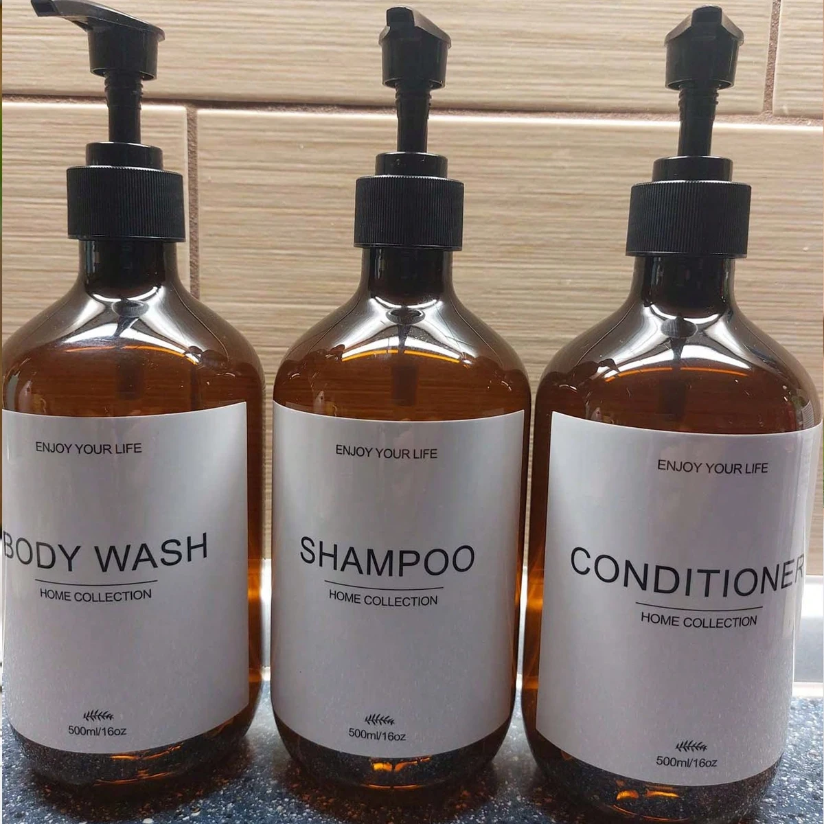 3 Stück/500 ml wasserdichter Lotionspender mit Etikett für Badezimmer-Shampoo, Duschgel und Körperlotion-Aufbewahrung – Heimdekoration