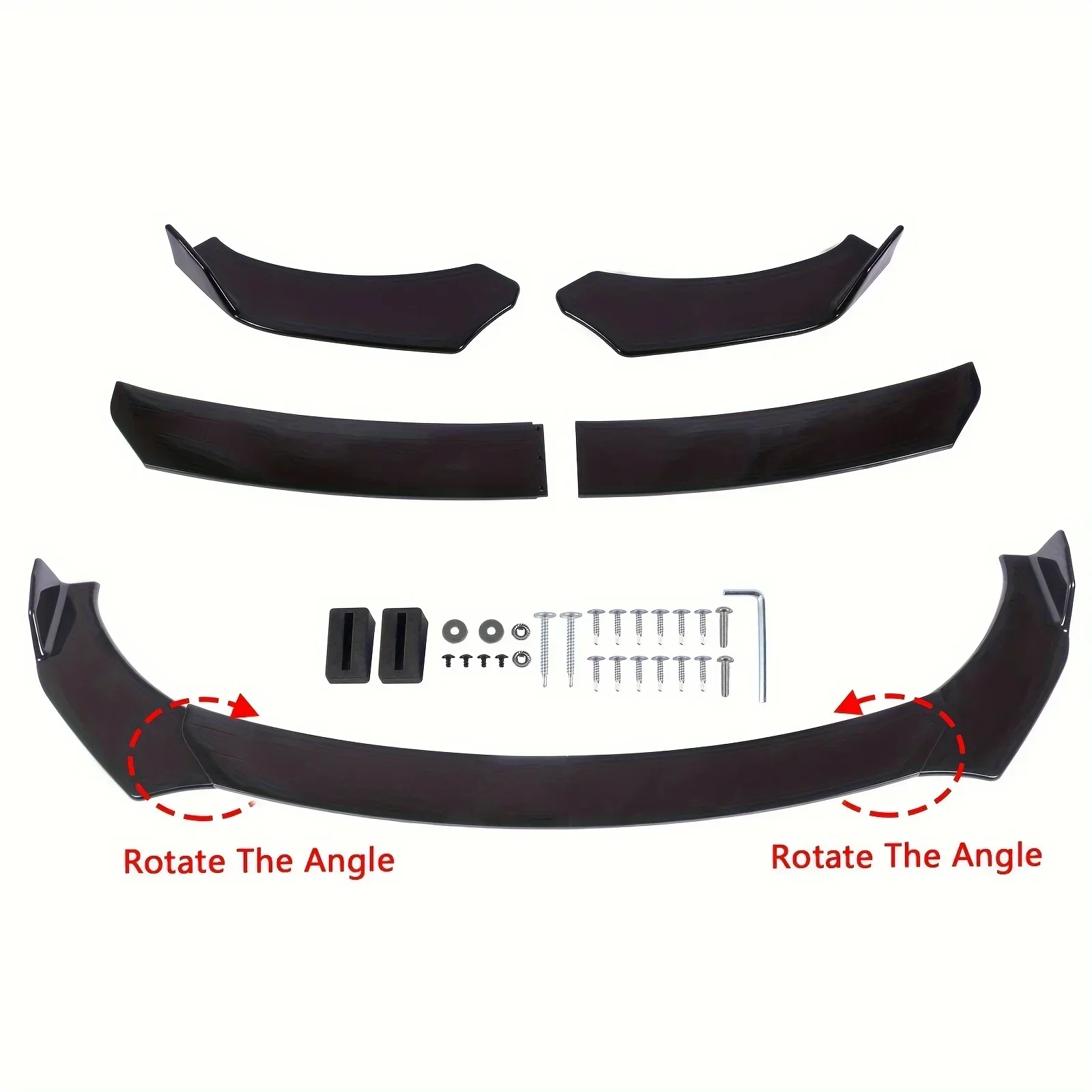 مجرفة أمامية للسيارة تعديل عالمي ثلاثة أجزاء شفة أمامية سوداء زاوية المصد الأمامي مضادة للتصادمات #3
