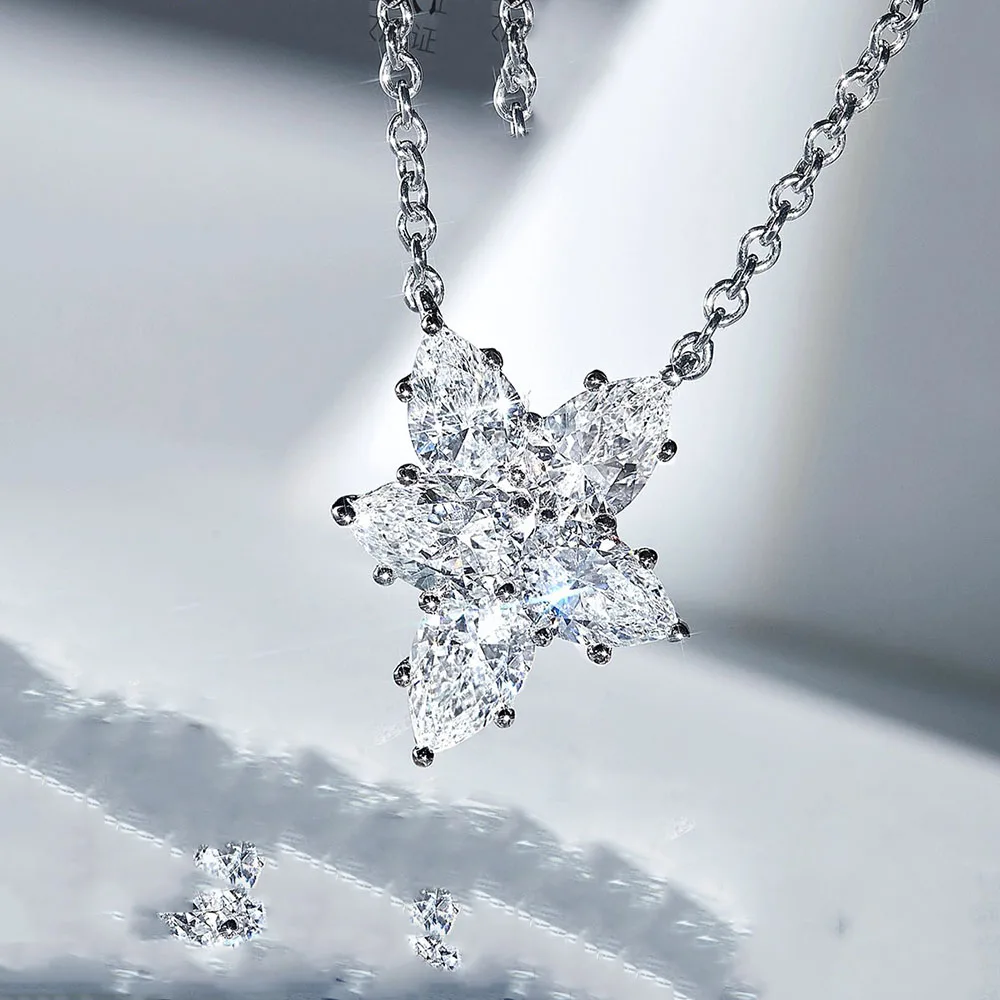 14k Gold White Necklace  5pcs Pear Cut IGI Lab Grown Diamond Dainty Necklace Pendant ﻿ view 5