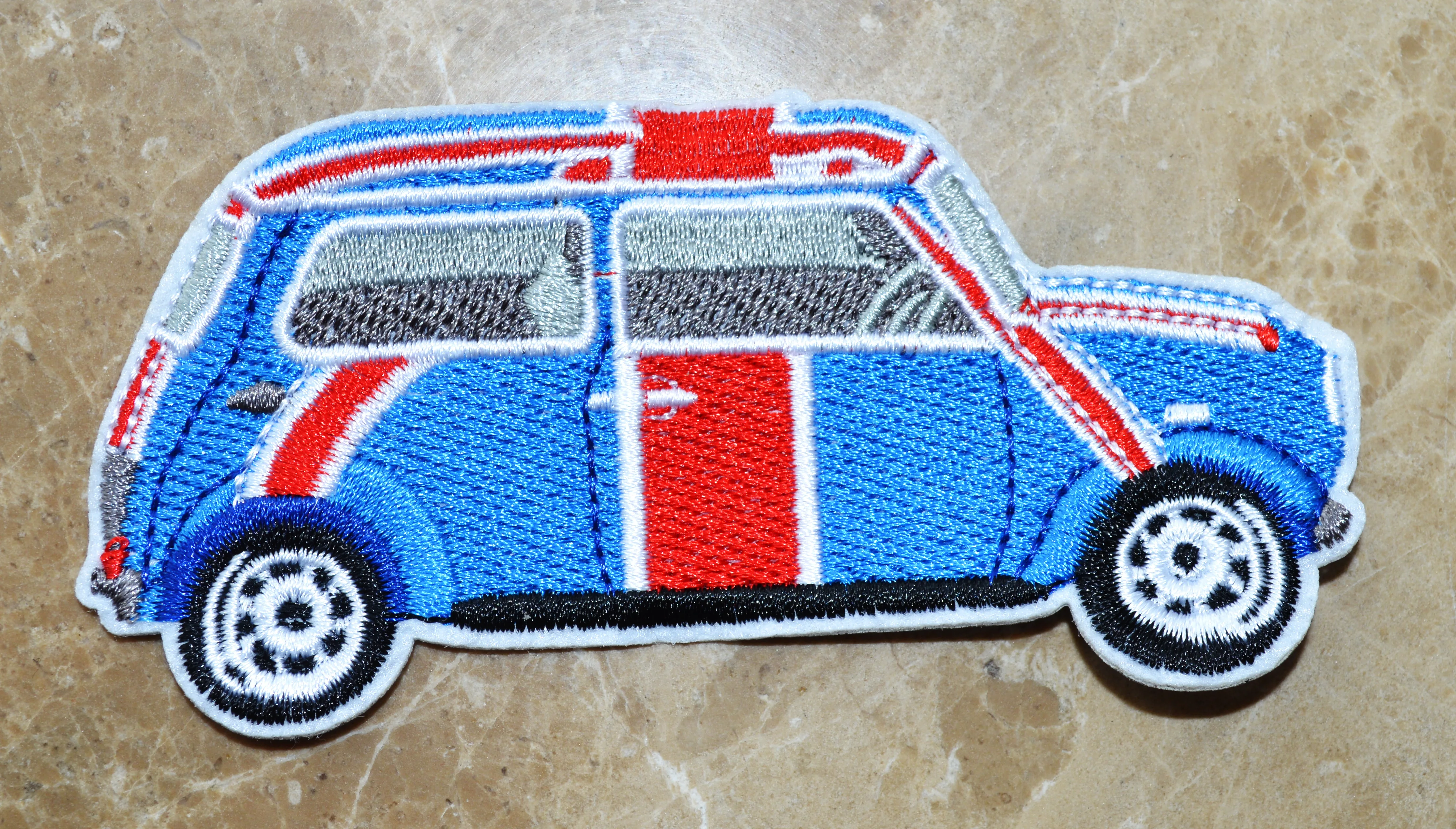 

HOT SALE! BRITISH FLAG CAR union jack MINI AUTOMOBILE Iron On Patches, sew on patch,Applique, Made of Cloth,100% Quality