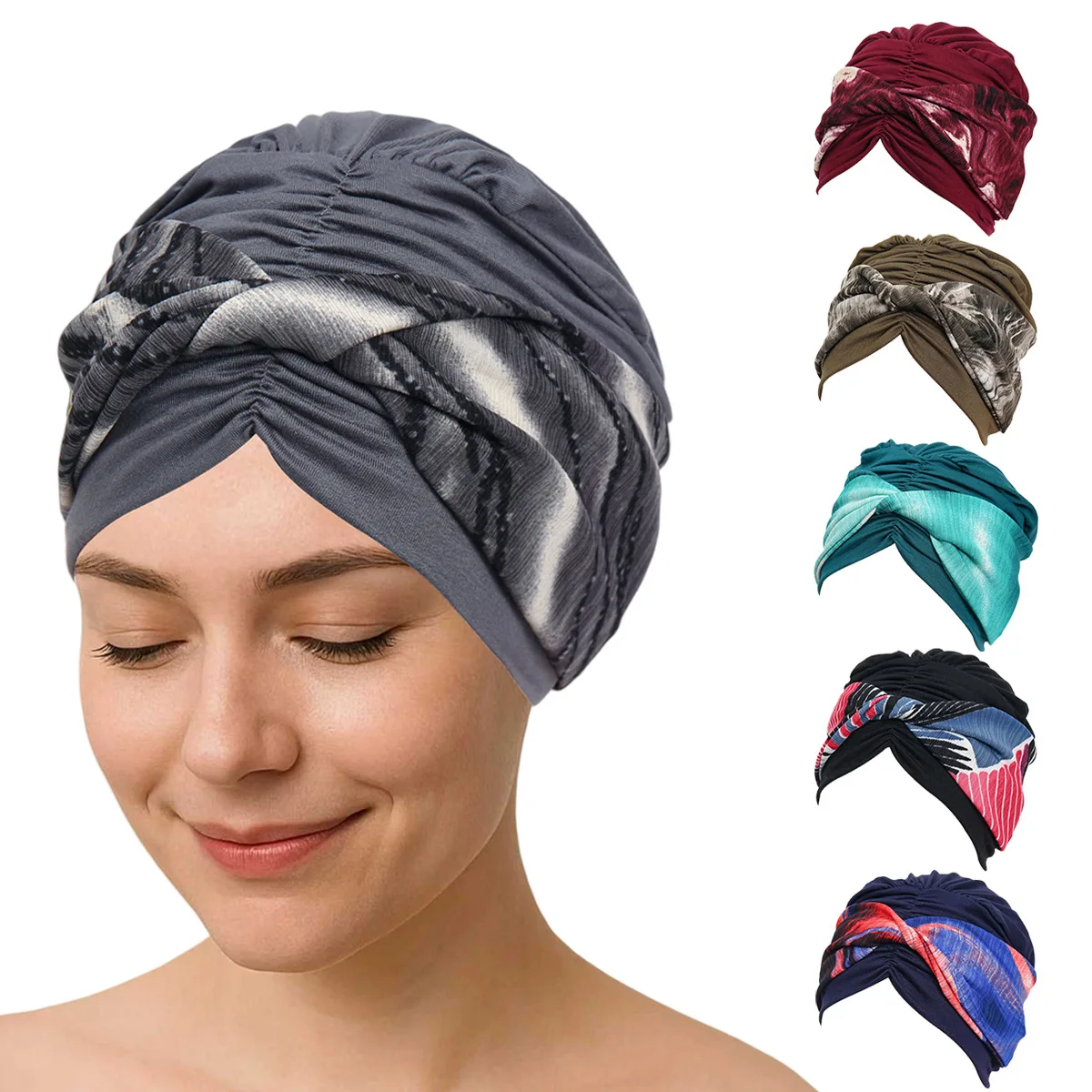 

2026 New Print Women Muslim Hijab Caps Wrap Head Indian Turban Bonnet Fashion Headdress Islamic Clothing Accessories