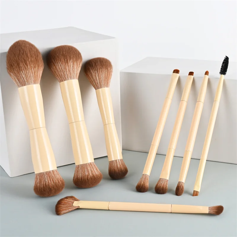 8Pcs Double Ended Makeup Brushes Set Cosmetic Brush Powder Blush Foundation Eyeshadow Eyebrow Brush Face & Eye Makeup Brush Kit