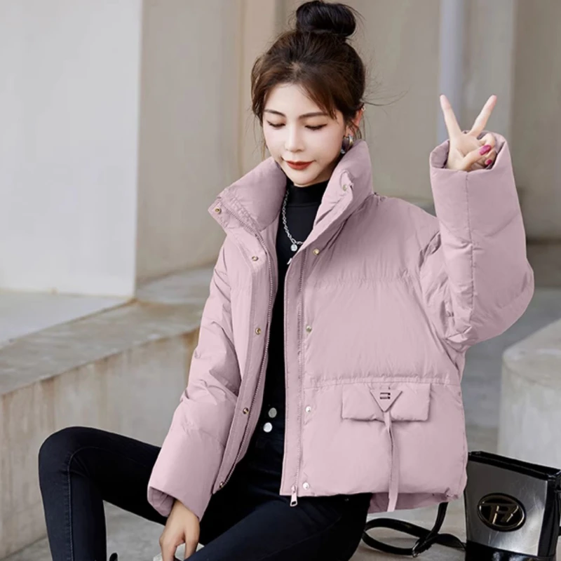 Women's Short Down Jacket with Stand-up Collar, Female Thick Duck Down Coat, Casual Parker Coat, Winter Fashion, New, 2024