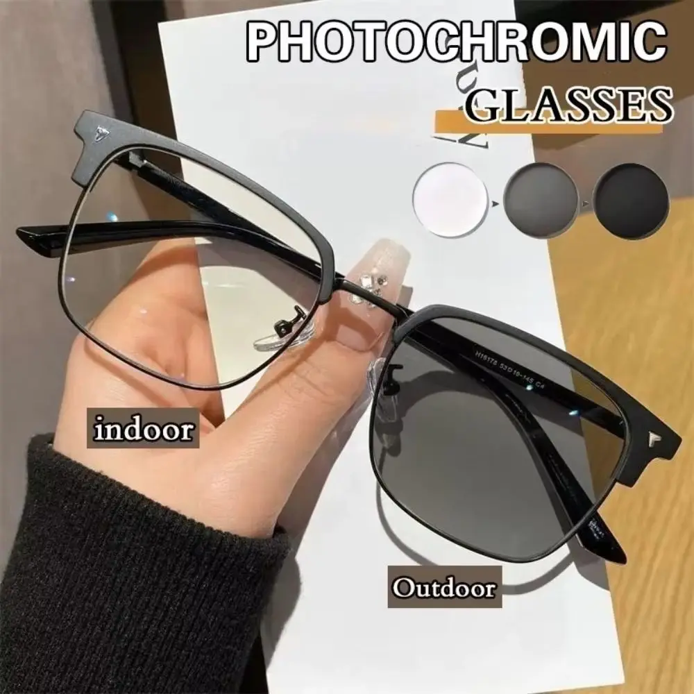 

Portable PC Metal Photochromic Glasses Oval Half Frame Reading Glasses Black Grey Silver Anti Eyestrain Reading Glasses Readers