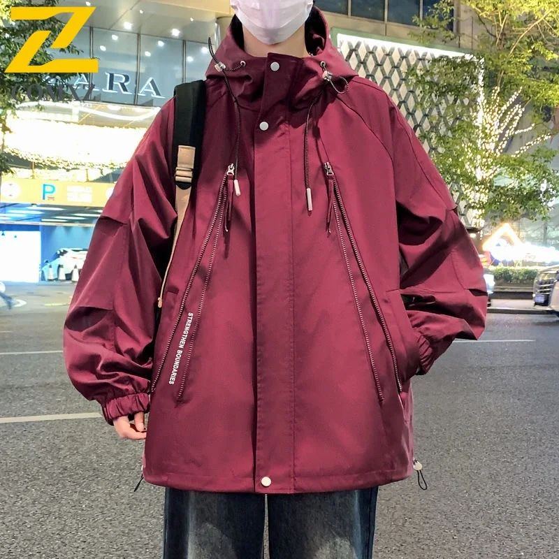 

COMXZ Mens Classic Hooded Jacket Outdoor Camping Multifunctional Coat Solid Color Design Travel Wear Resistant Windbreaker