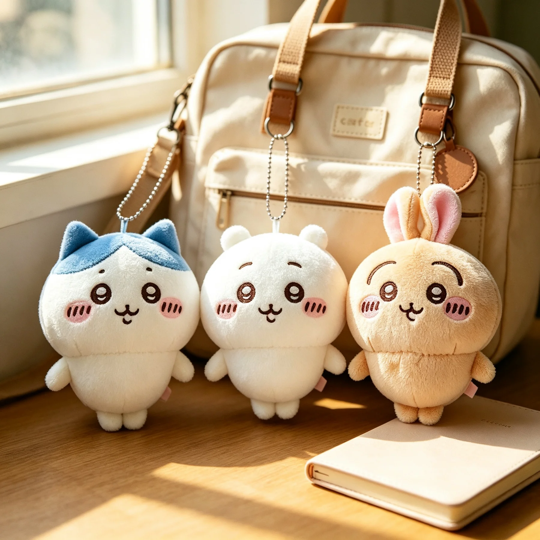 Lot de 3 pendentifs porte-clés en peluche Chiikawa Cartoon Usagi Hachiware Usachi doux et KAWAII - Thème Pyjama - Cadeau en stock