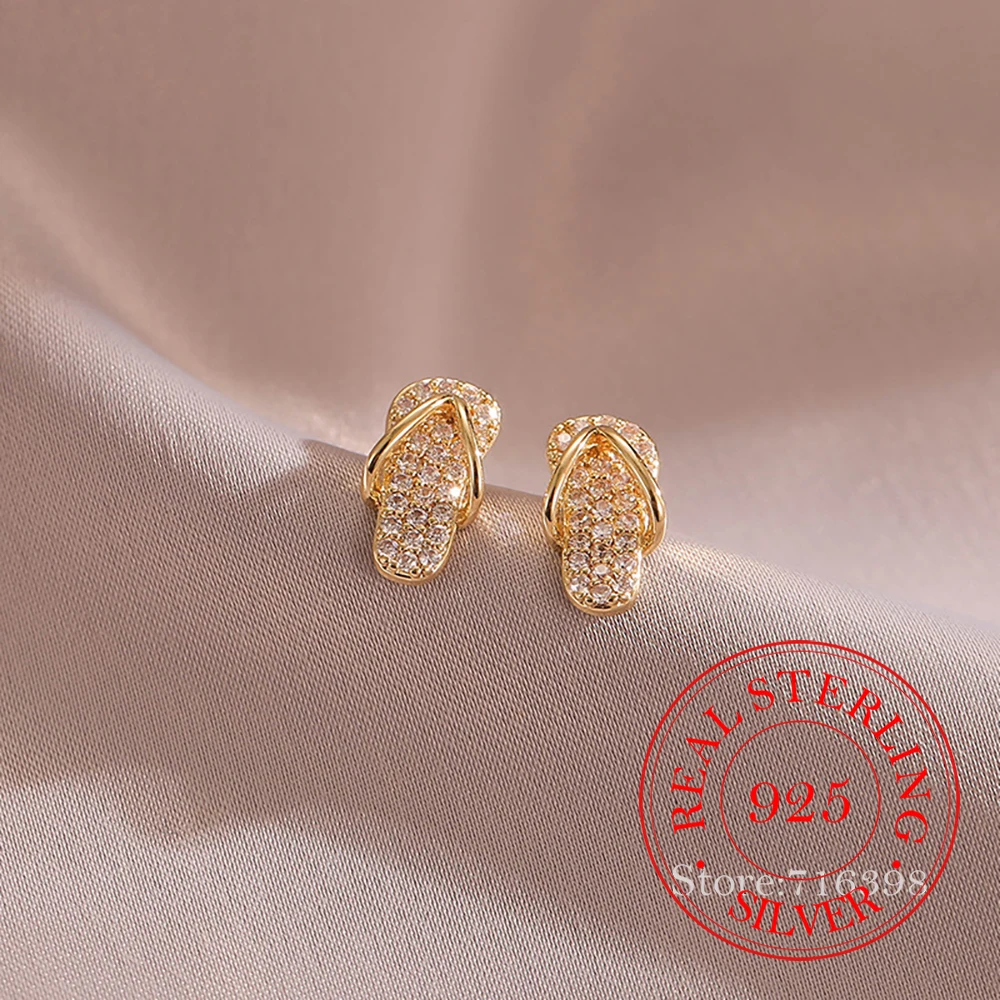 925 Sterling Silver Jewelry Luxury Crystal Slippers Stud Earrings for Women Wedding Party Jewelry for Girls Friend Gift