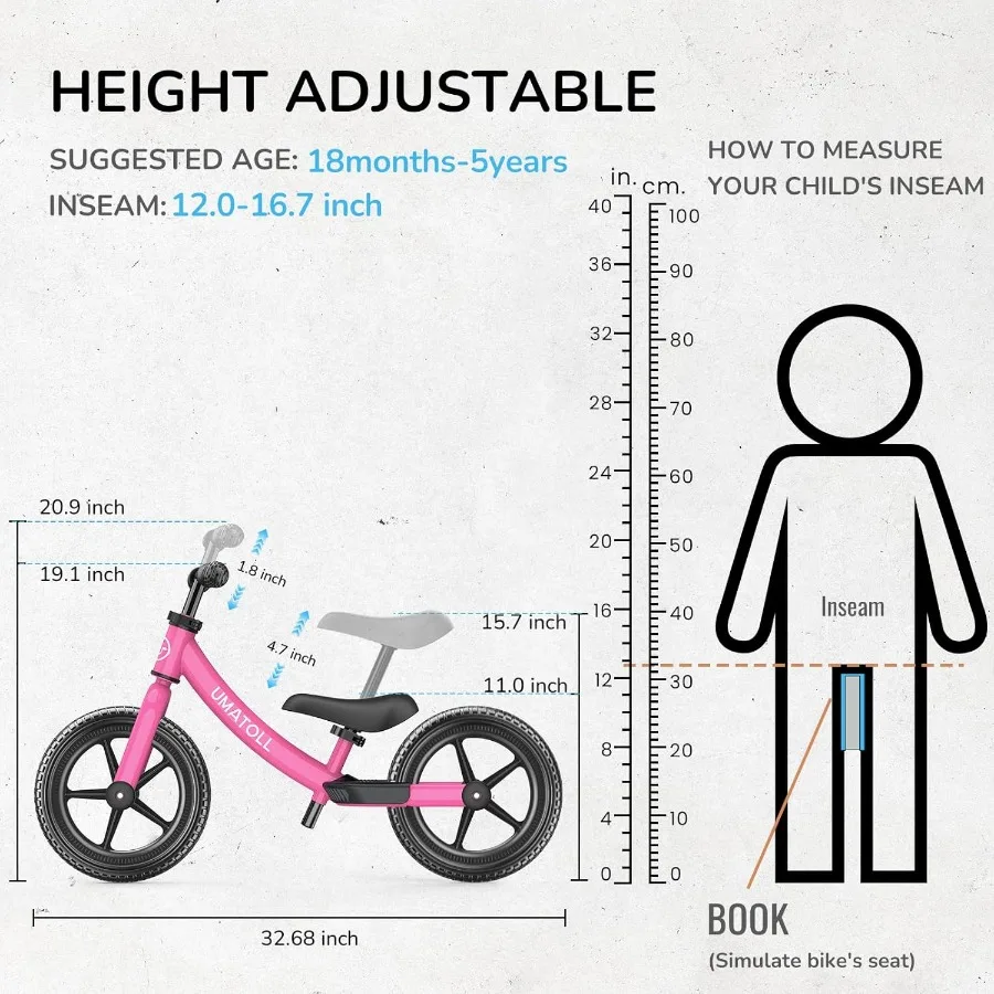 Bicicleta de equilíbrio para crianças de 2 anos, brinquedo para 18 meses a 5 anos, ajuste sem ferramentas, presentes de aniversário para meninos e meninas de 2 a 3 anos