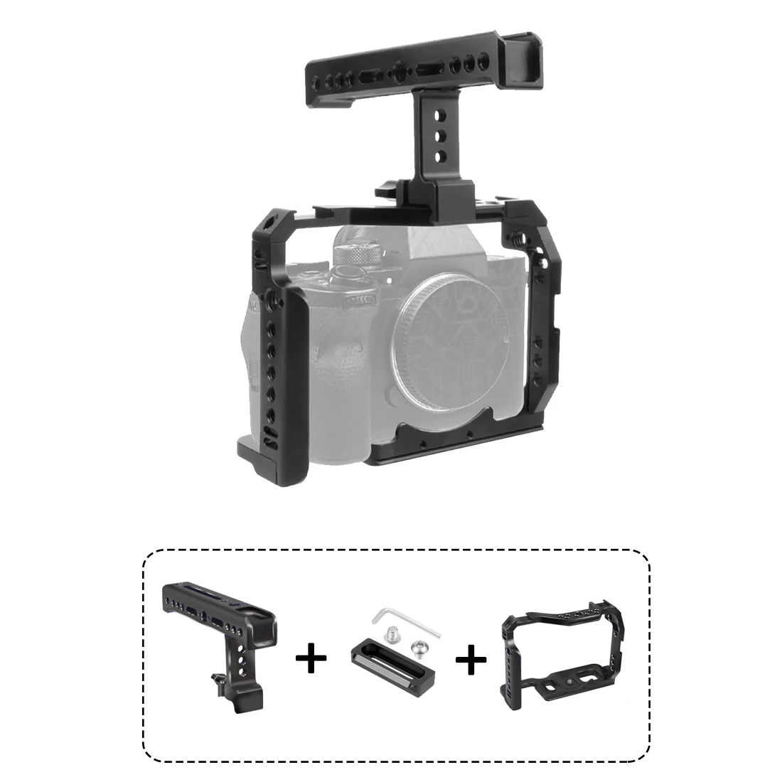 A7M4 A7R4 Kamera Vollkäfig Rig Griff Griff Arca-stil Kalten Schuh Halterung ARRI Ortung für Sony Alpha 7S III IV A7M3 A73 A7R3 A7S3 – Detail 23