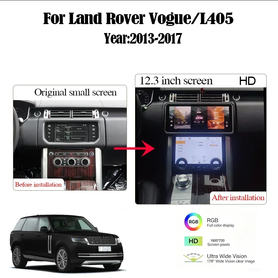 12.3 inch Screen For 2013-2017 Land Rover Range Vogue/L405 Carplay multimedia player radio Qualcomm Android 14 Bosch Harman