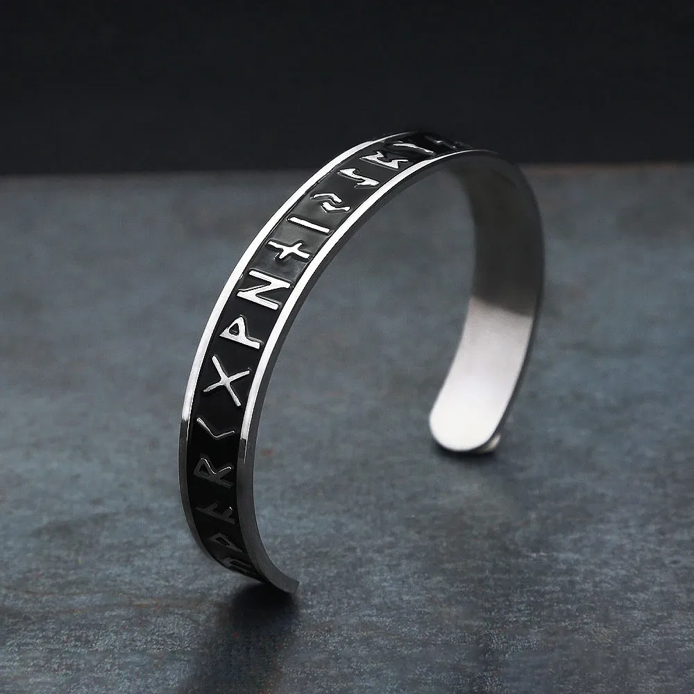 Viking Rune Open Bangle Nordic Alphabet Rune Bracelet For Men Vintage Punk Nordic Mythology Amulet Daily Wear Fashion Jewelry