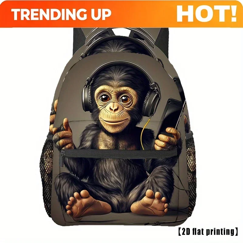 Custom Bag Hip Hop Monkey 2D Flat Print Backpack - Lightweight, Adjustable Strap, Zipper Closure, Polyester Lining, Casual Style