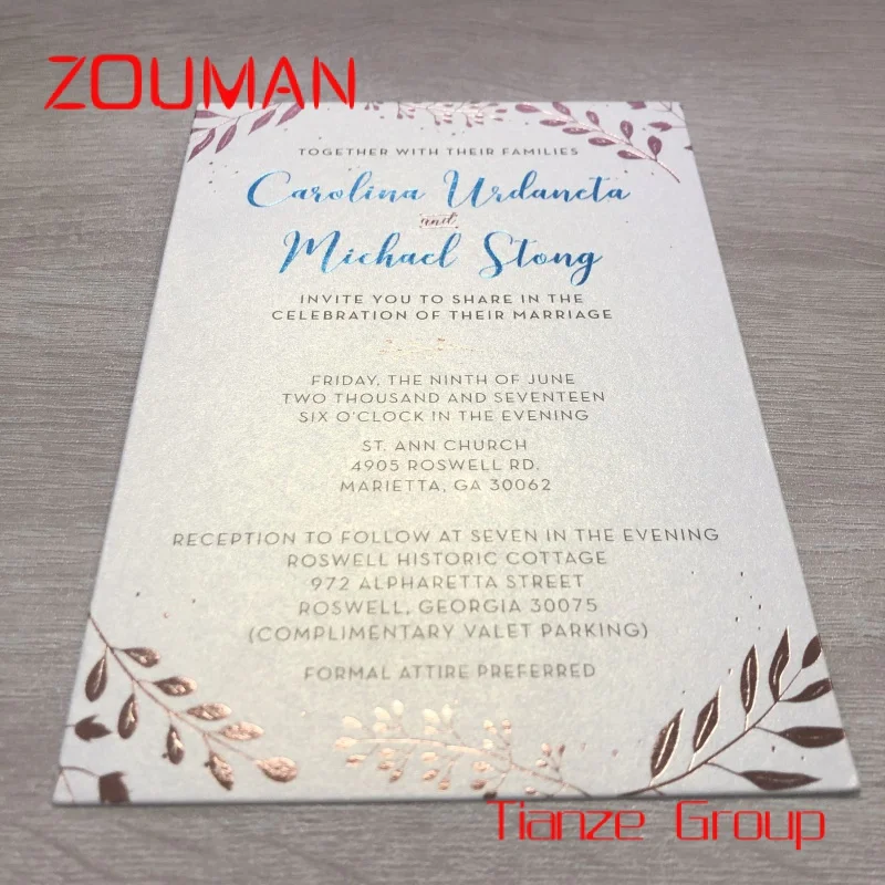 Custom , Luxury Custom Print Private Design Wedding Pearl Foil Paper Invitation Card