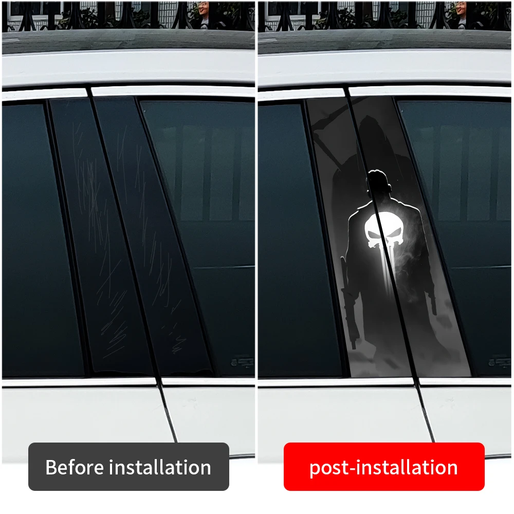 Terrible Punisher Skull Car Stickers Auto B Pillar Waterproof Decoration Cover Scratches Sunscreen Car Doors Pillar Vinyl Decals - Image 2
