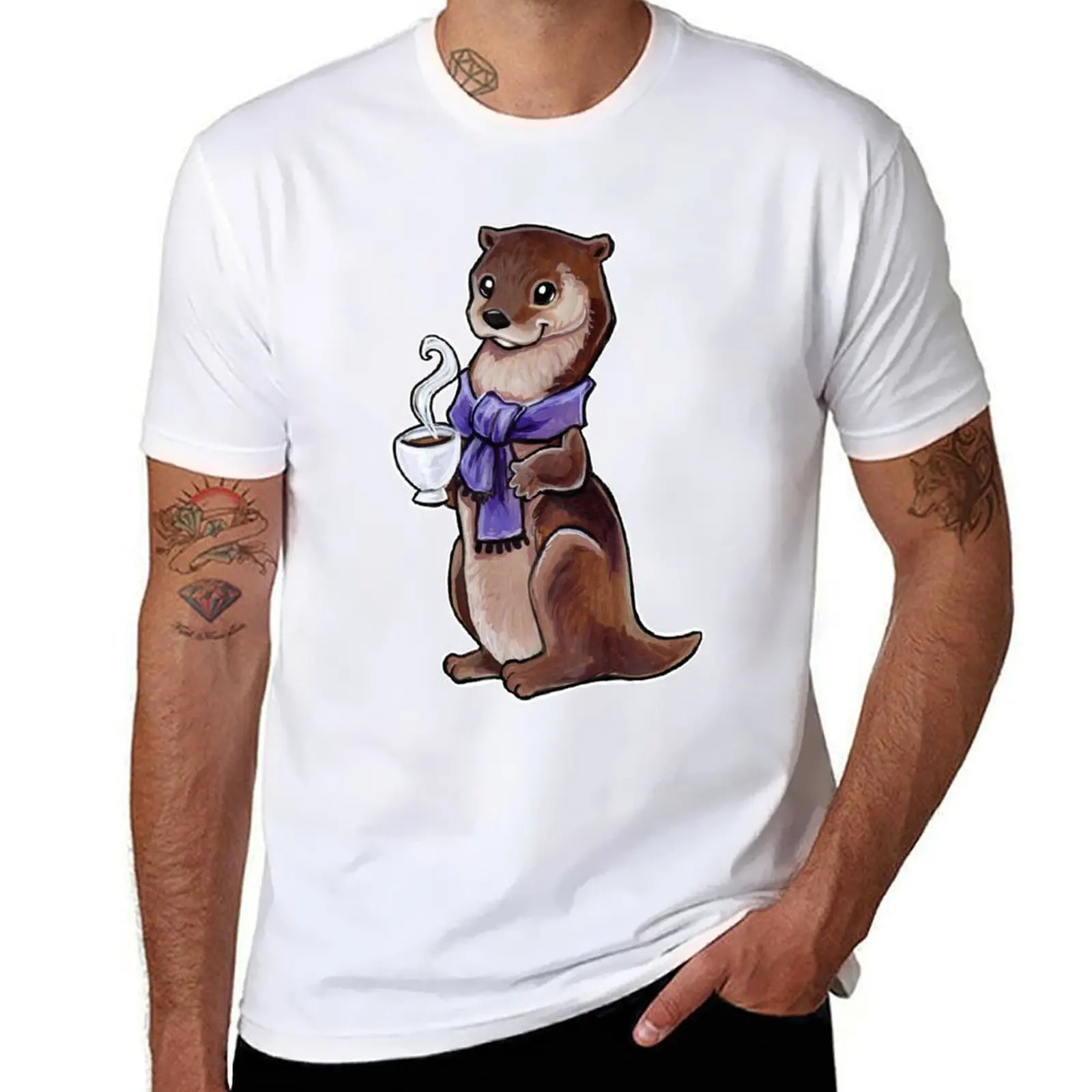 Tea time otter T-Shirt Summer Casual Loose T-Shirt