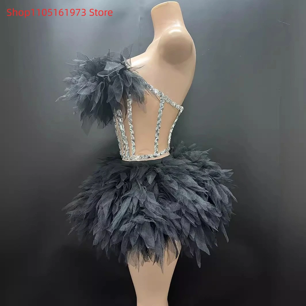 多層レースラインストーンウエストチュチュスカートキュートスイートイブニングドレスステージスカートGOGOパフォーマンスコスチュームカスタマイズ