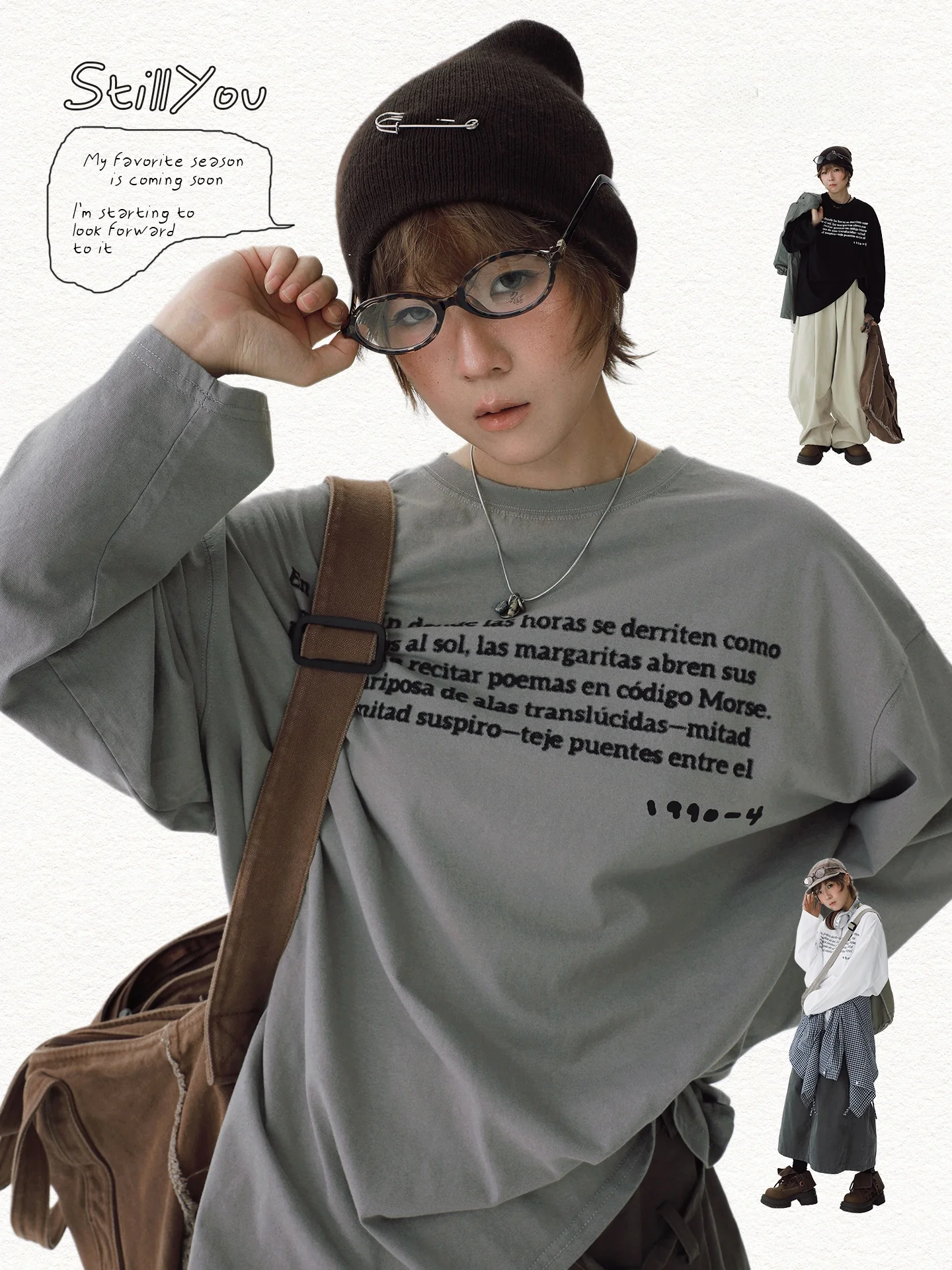 

Original STILLYOU Long Sve round Ne T-irt Loose Basic Inner Wear Spring Cotton Printed Neutral Sle Universal Fit