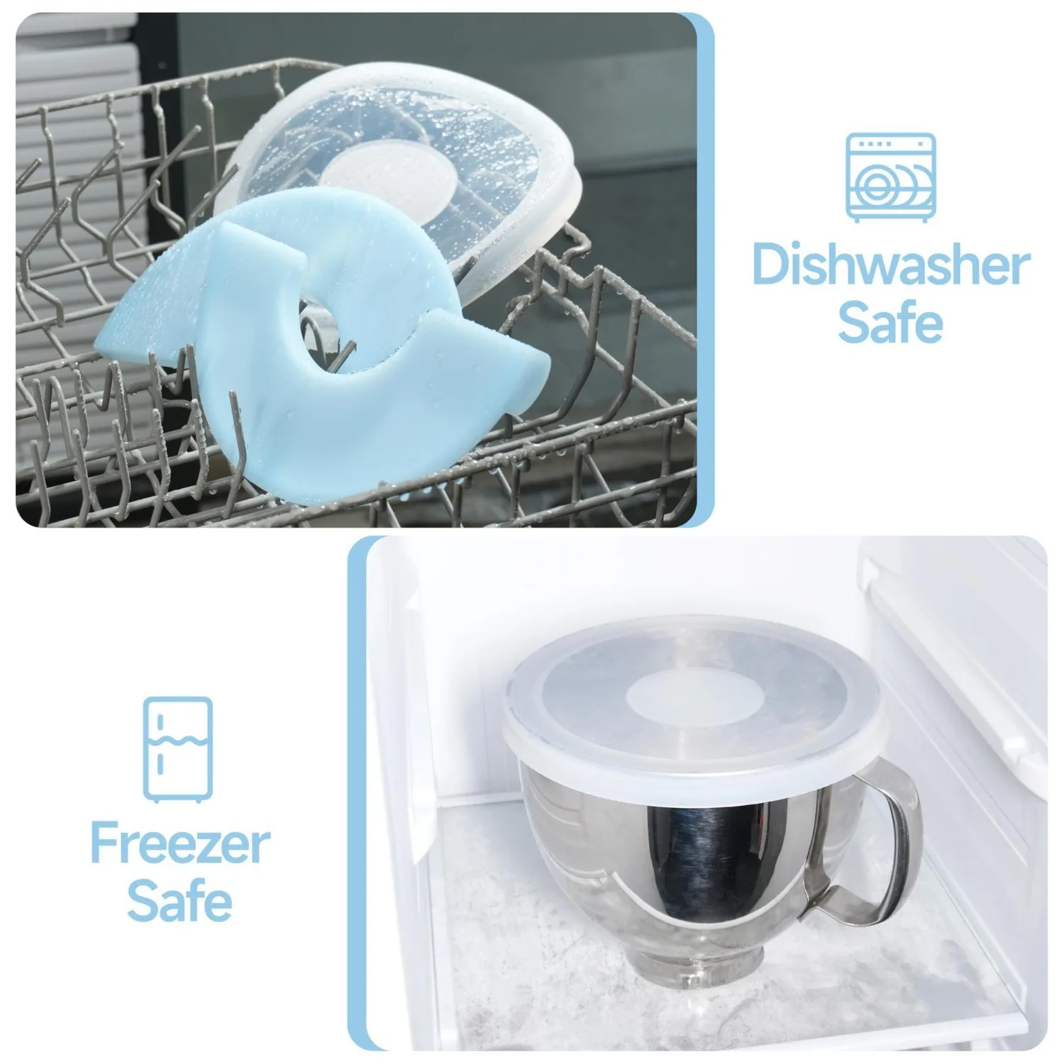 2 PC/Set Silicone Mixers Bowl Round Cover and Half-moon Lid for KitchenAid 4.5-5QT Tilt-Head Stand Mixers Stainless Steel Bowl