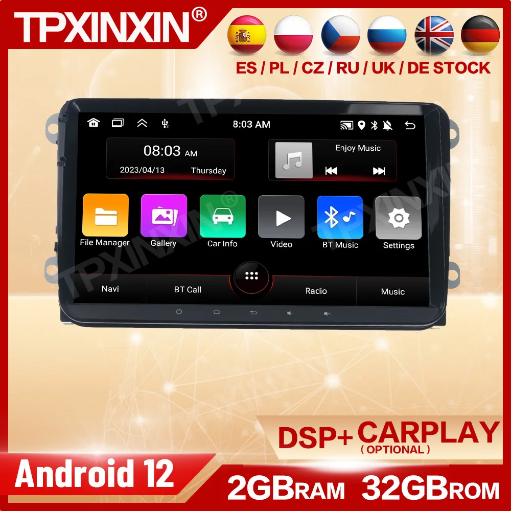 

9 Inch Car Radio With Android 12.0 Screen Bluetooth Automotive Multimedia For Volkswagen GPS IPS Navigation Upgrade Head Unit