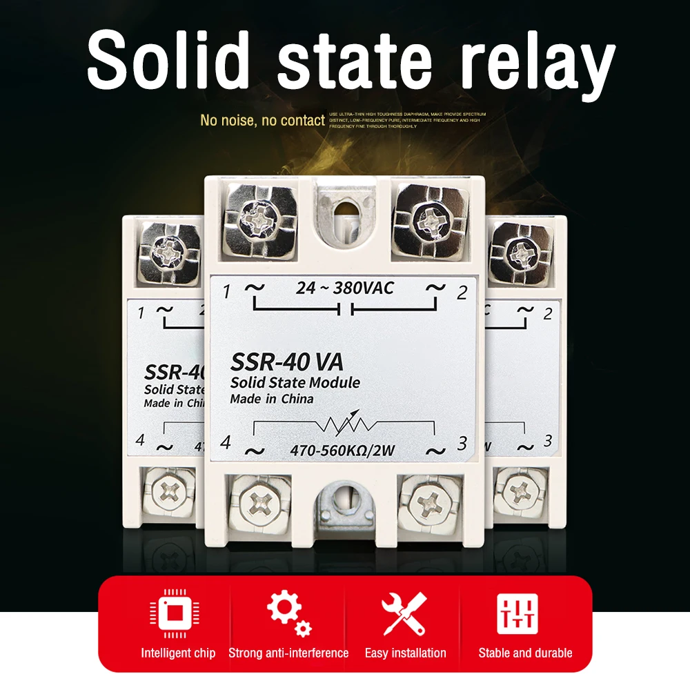 SSR-10VA SSR-25VA SSR-80VA SSR Solid State Relay Voltage Regulator AC24-380V Output+Potentiometer 470K-2W for PID Temperature