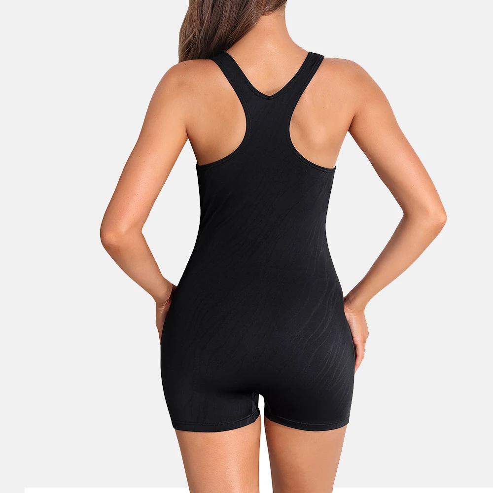 Anfilia Women Sports One-Piece Swimsuit U Neck Racerback Boyleg High Elastic Removable Padded Professional Training Swimwear