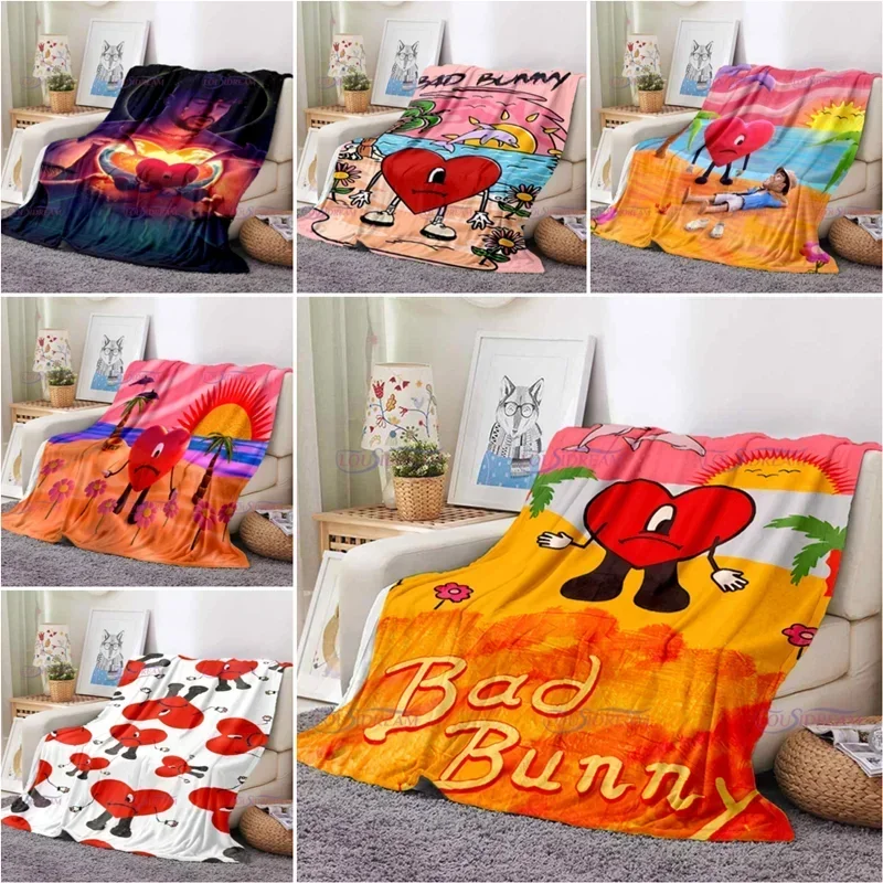

Cartoon Bad Bunny Throw Blanket Warm Plush Fleece Blankets for Adults Perfect for Sofa or Bed All Season Home Textile