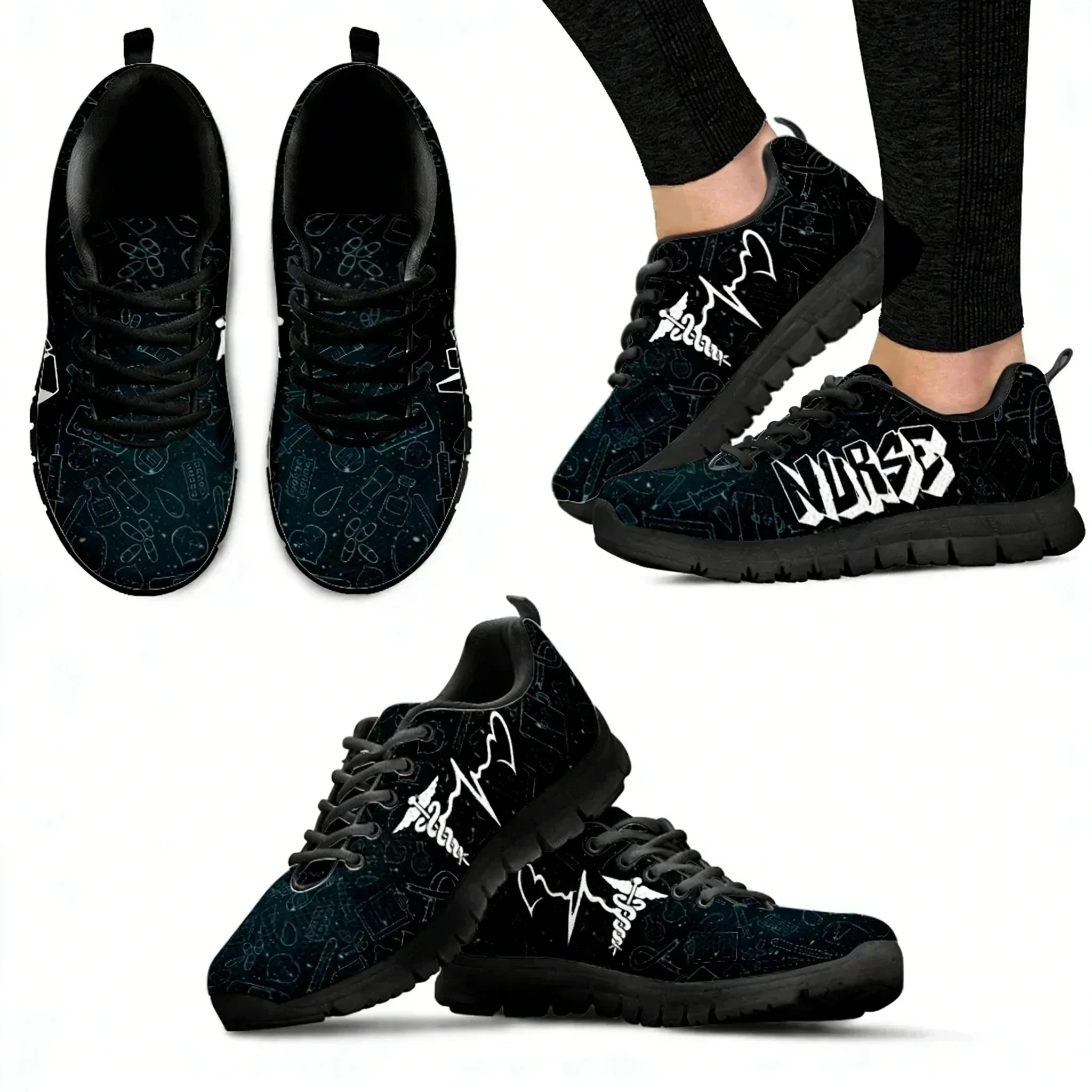 Zapatillas blancas de enfermería para mujer, calzado de primeros auxilios/zapatillas deportivas cómodas con estampado médico, calzado con cordones.