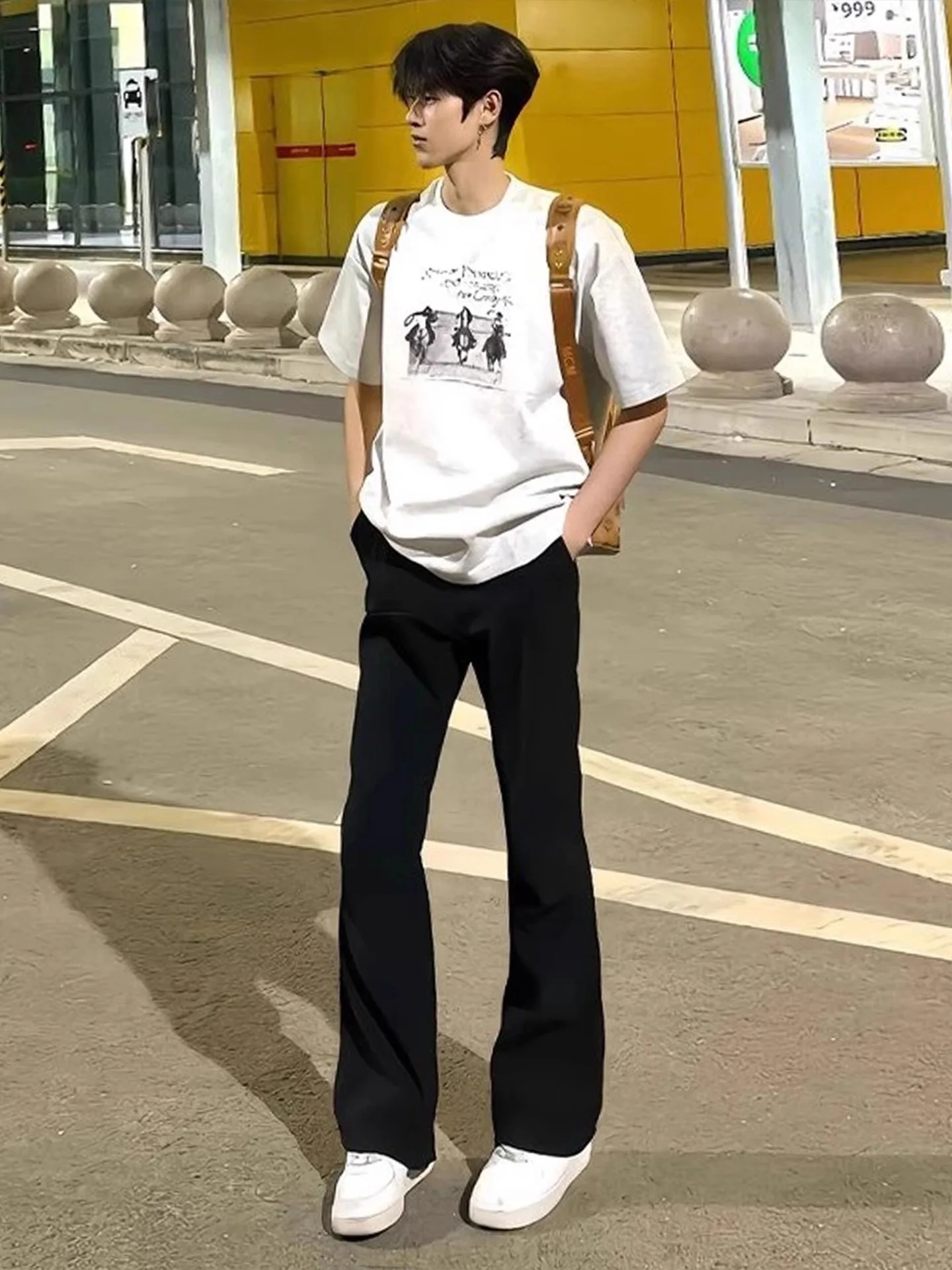 

Мужские летние тонкие брюки с прямыми штанинами из ледяного шелка в американском стиле, элитные облегающие брюки с драпировкой, узкая версия, расклешенные брюки