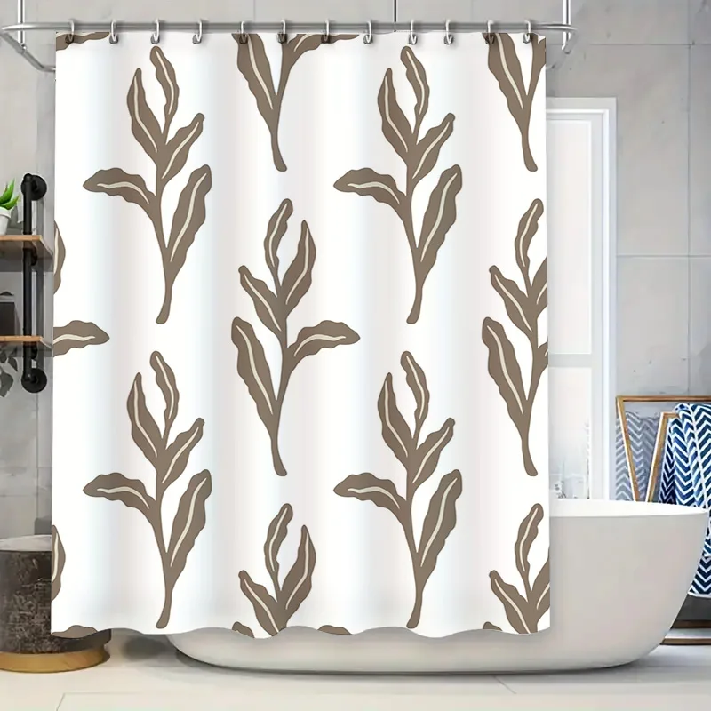 Leaf Pattern Shower Curtain Modern Design for Bathrooms Waterproof Fabric Easy Installment Decorative Home Accessories would be