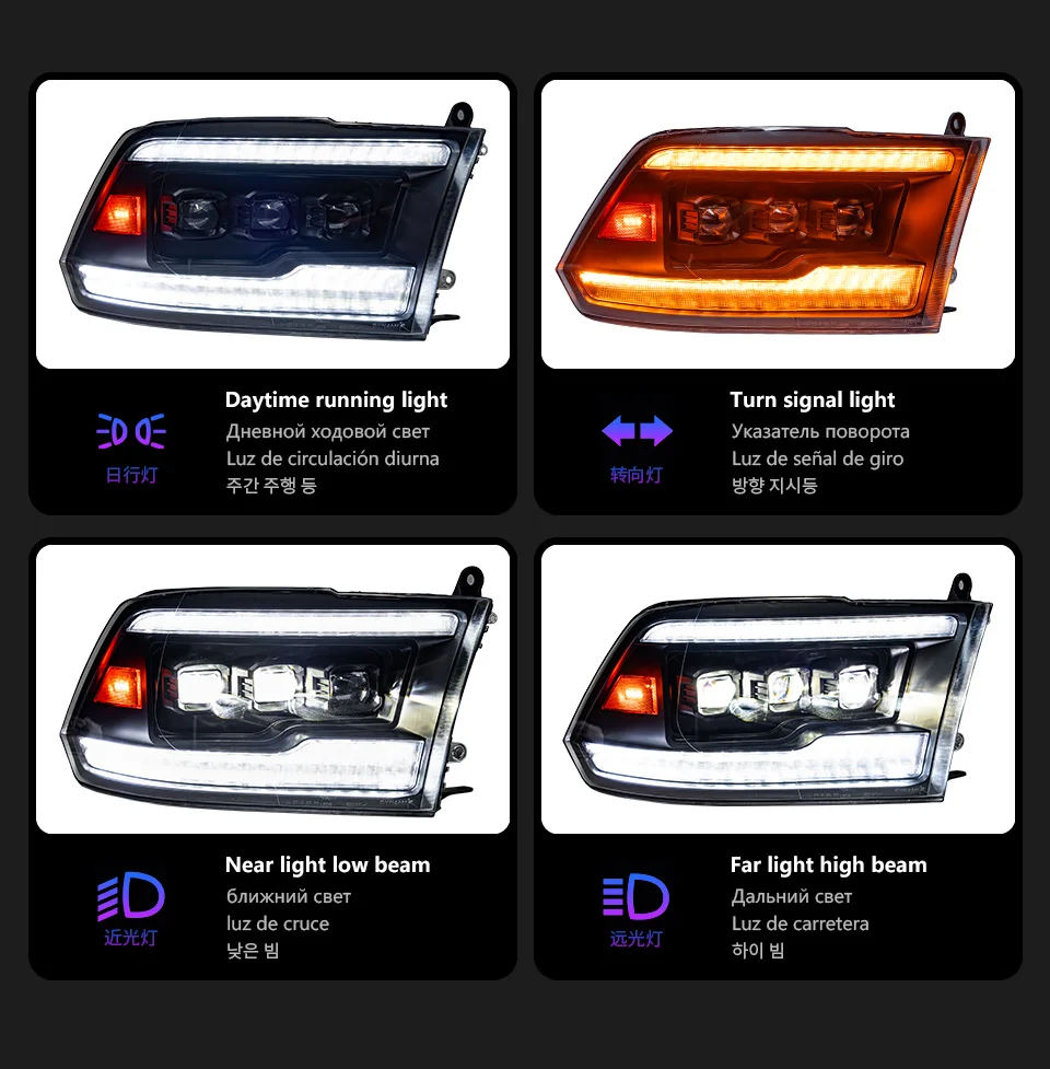 Auto Parts For Dodge RAM Headlights 2009-2018 1500 2500 3500 latest Styling LED DRL Three Projector Car Accesorios Modified