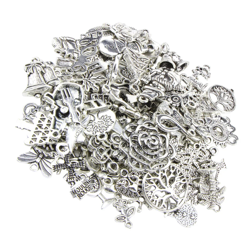 

100 Pcs Alloy Beads Pendant Accessories Silver Color Jewelry Making Necklace Bracelet Earrings Craft Supplies Pendant Beads