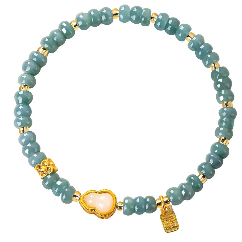 Chinese Style Blue Water Jade Abacus Beads Gourd Fu Charm Lucky Bracelet Feng Shui Fortune Blessing Good Luck Jewelry For Women