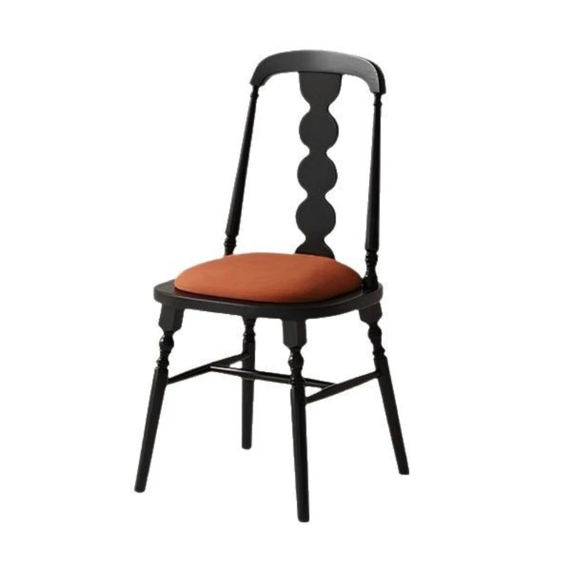 

French retro dining chair home designer soft bag solid wood backrest antique ash wood dressing chair