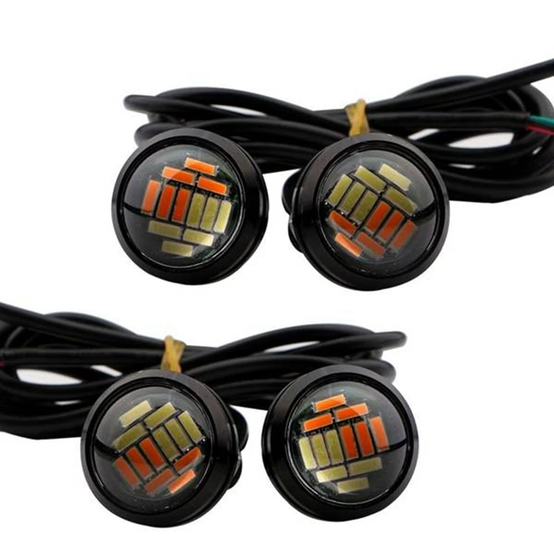 16 Pcs Car 12V 23Mm Dual Color Switchback 4014 12 LED Drl Eagle Eye Daytime Light