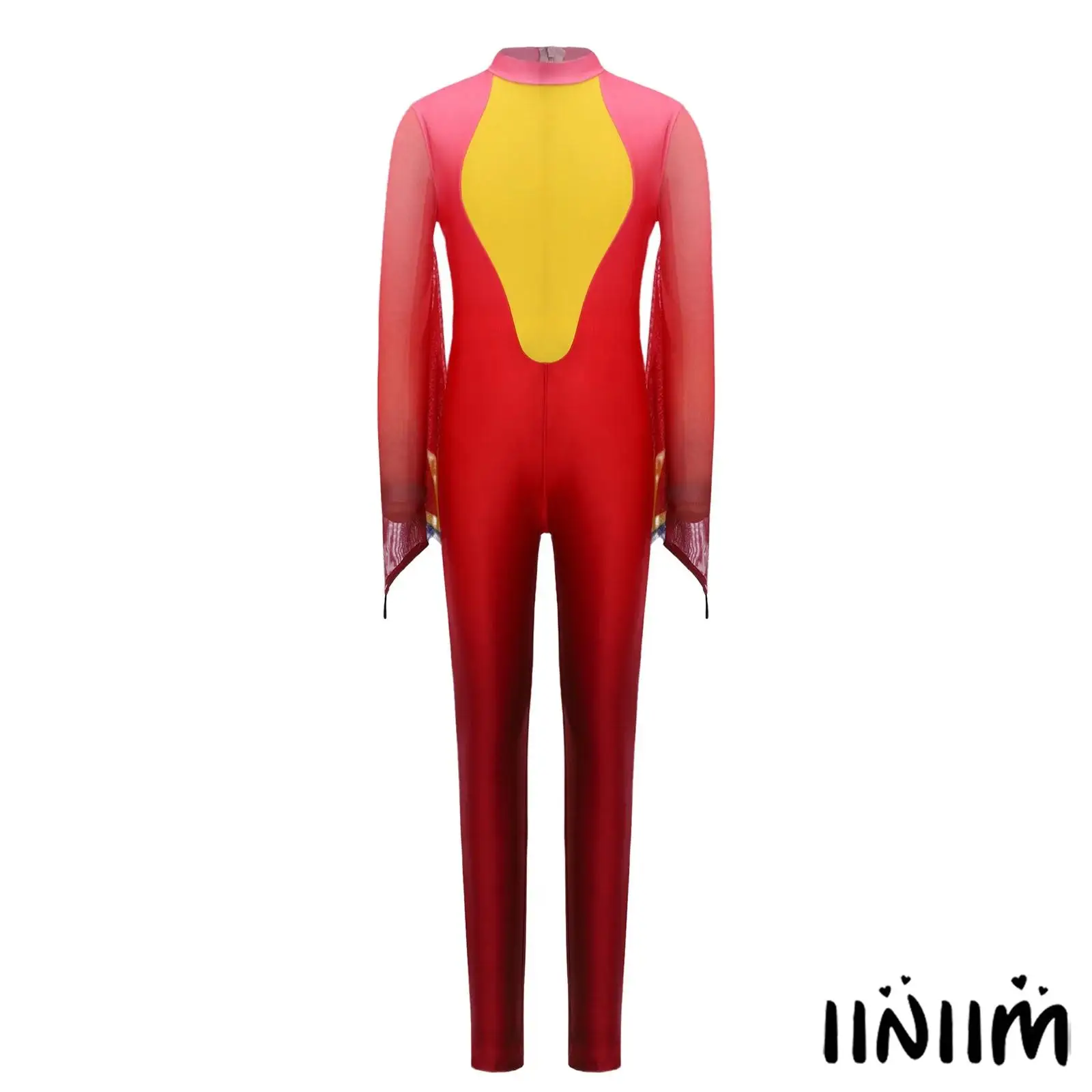 

Kids Unisex Boy Girl Parrot Costume Unisex Color Block Jumpsuit Mock Neck Mesh Jagged Cuffs Long Sleeve for Themed Party Cosplay