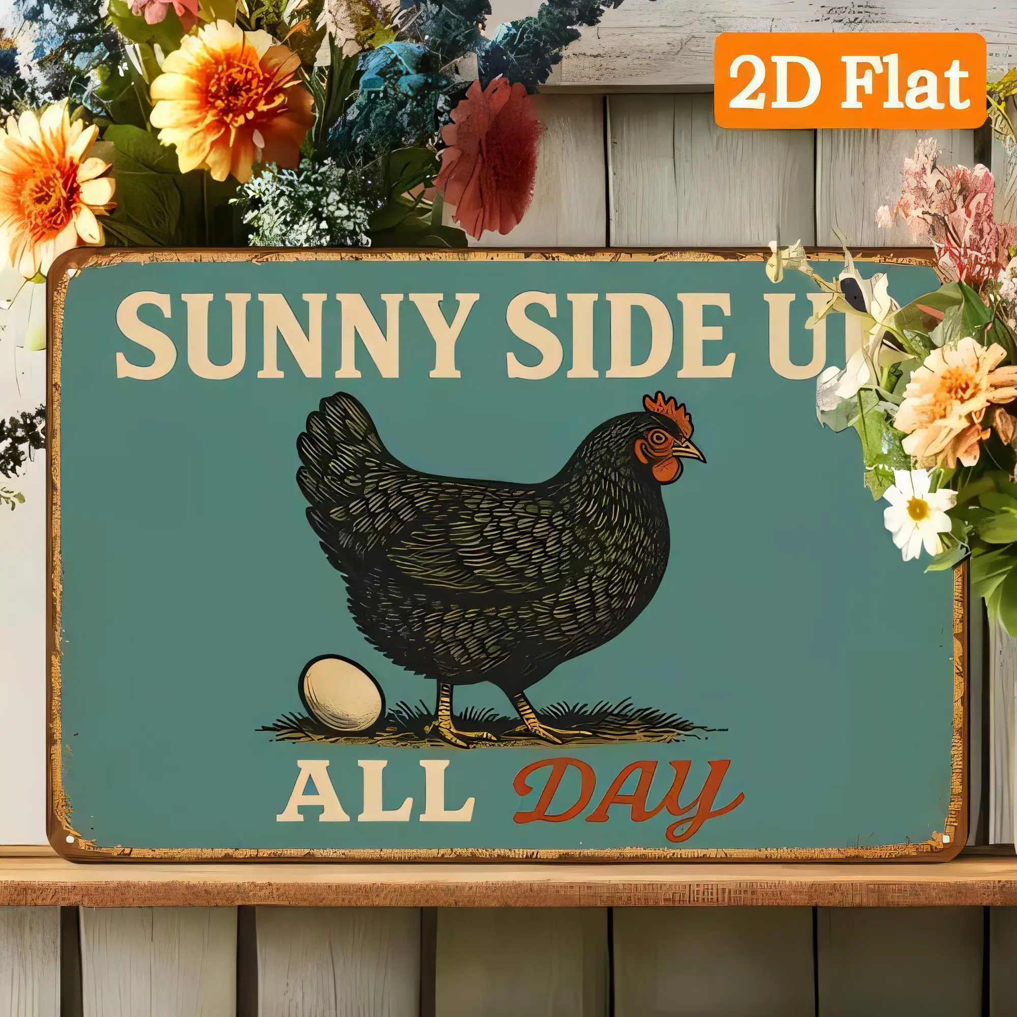 Tin Sign Sunny Side Up All Day Vintage Farm Chicken Metal Wall Art  Retro Plaque Rustic Farmhouse Decor for Kitchen Living Room