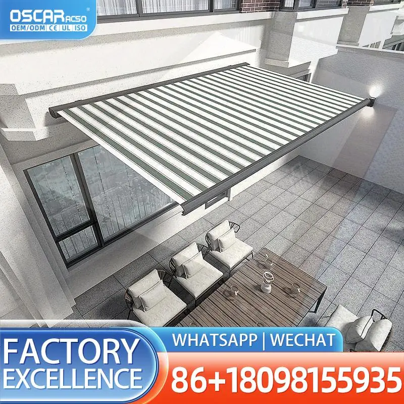 Aluminum  with LED Light Waterproof Fabric Sun UV Protection Electric Manual Global Garden Balcony Patio Use Retractable Awning