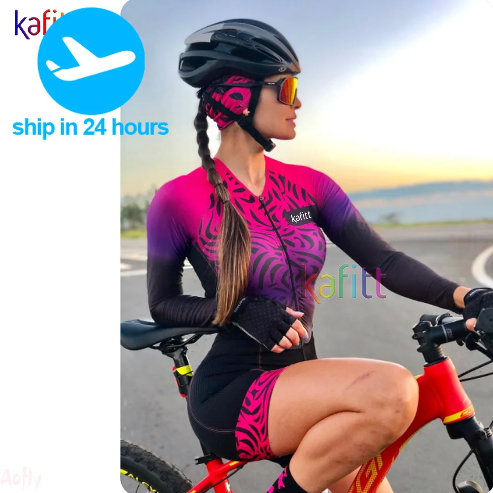 

Women's Long Sleeve Cycling Jersey Clothes Skinsuit Sets Macaquinho Ciclismo Feminino 20D Cushion Jumpsuit Kits