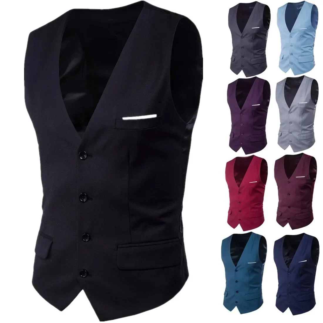 Vests Men Suits Coats Sleeveless Vest Coat Solid V Neck Single Breasted Blazer Slim Fit Casual Regular Splice Autumn 2024