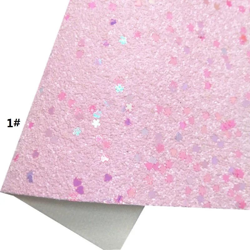 Pelle glitterata rosa con cuori fiori arcobaleno Glitter in pelle Herats fiori in pelle stampata per fiocchi artigianato fai da te fatto a mano W391