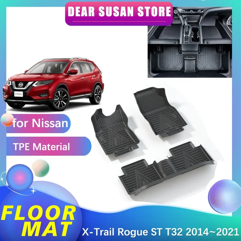 Car Floor Mat for Nissan X-Trail Rogue ST T32 2014~2021 2015 Part Foot Panel TPE Liner Carpet Pad Custom Cover Rug Accessories