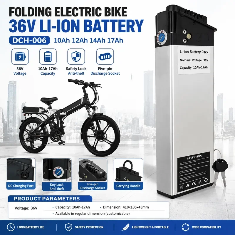  36V Ebike Battery For ADO A20 A20F MATE City BIKE Fiido M1 Folding Electric Bike 36V 10Ah 12Ah 17Ah Replacement