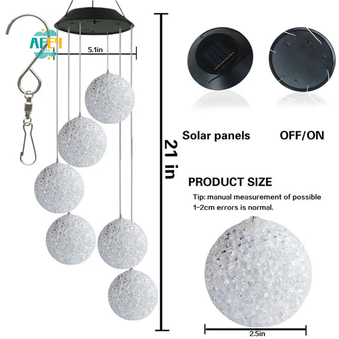 

AEE4-солнечный шаровой светильник, светодиодный светильник, меняющий цвет, садовый двор, подвесной декоративный светильник, уличный светильник с питанием от ветра, водонепроницаемые лампы
