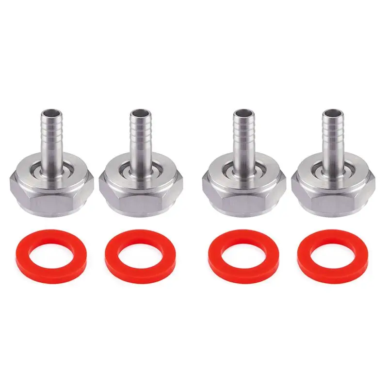 A84E-4PCS Stainless Steel Beer Keg Coupler Fitting,Beer Line Connector Kit,Hex Nut 5/8 Inch G Thread X 5/16 Inch Barb