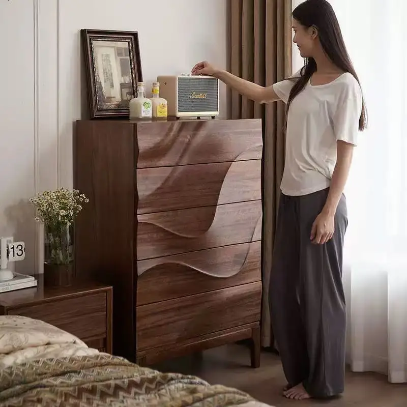 

Wave chest of drawers Nordic simple solid wood chest of drawers Living room log storage cabinet Modern bedroom storage cabinet