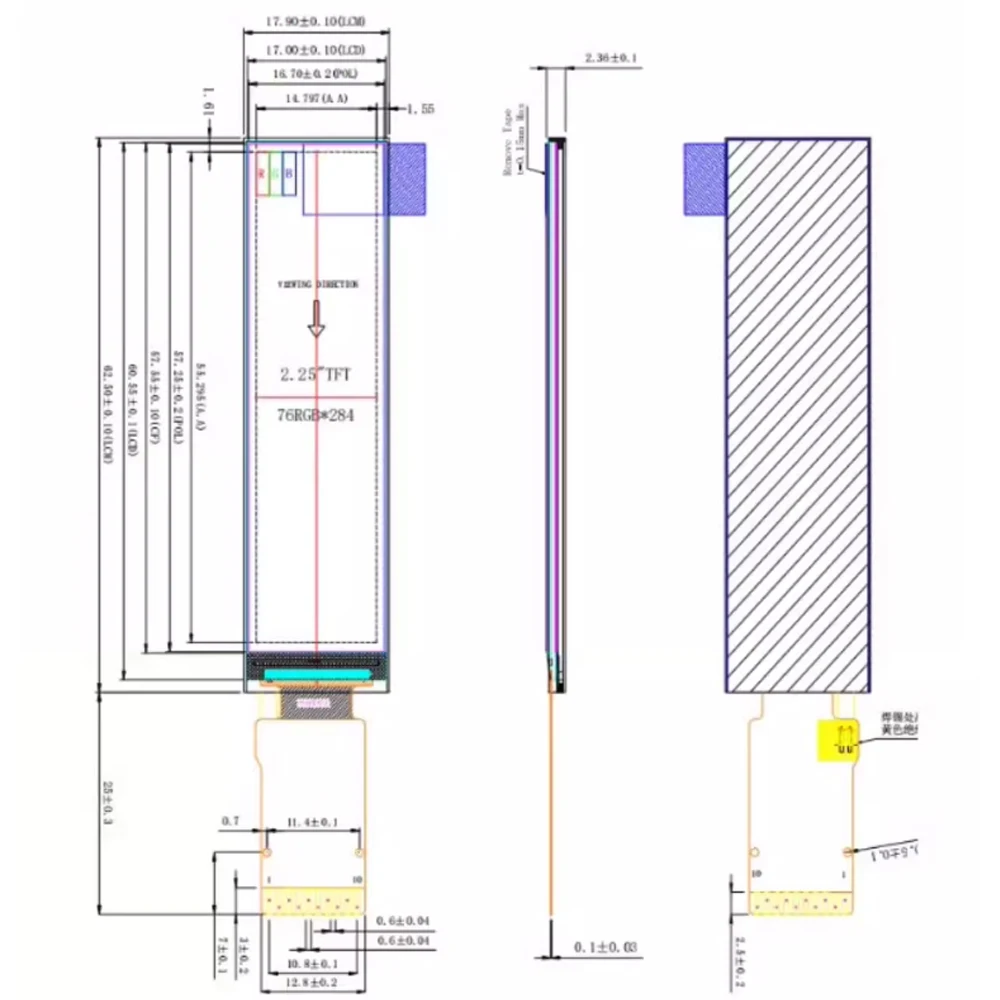 Módulo de exibição LCD TFT de 2,25 polegadas 76RGB * 284 ST7789 Driver Tela serial Interface 4SPI 4 LED branco paralelo