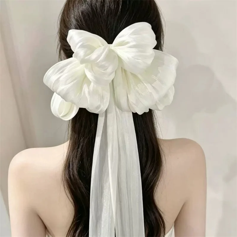 2026 new large version flowing silk yarn cloud bow long ribbon hair clip top clip