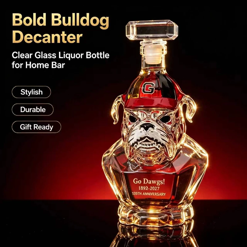 3D Animal Head Glass Liquor Decanter Unique Bulldog‑Style Wine Bottle Desktop Bar Decor Collectible Souvenir Gift